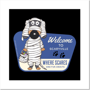 Cute Mummy Dachshund Dog in Doxieville for scare and fun Posters and Art